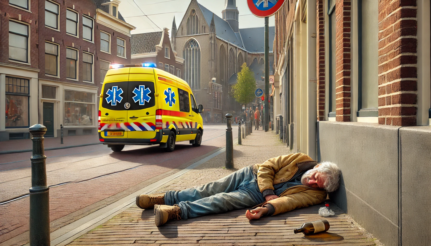 Bert is gevallen op straat na een epileptisch insult. De ambulance komt aangereden om hem te helpen.